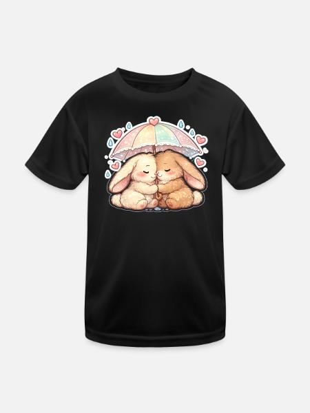 Liebes bunny Regenschirm kuschel - Kinder Funktions-T-Shirt - Schwarz - Vorne
