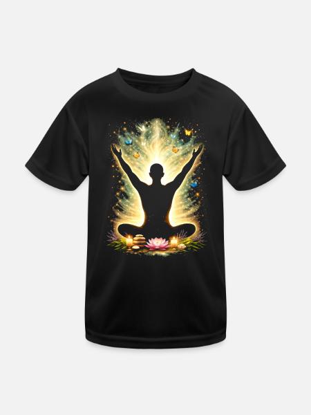 Meditation Achtsamkeit Energie Design  - Kinder Funktions-T-Shirt - Schwarz - Vorne