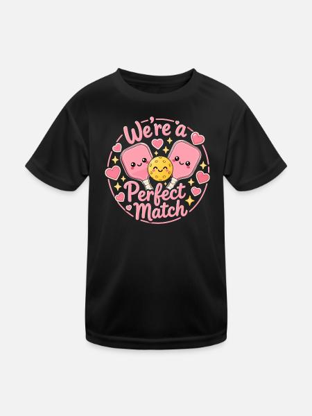 Pickleball Love: Das perfekte Kawaii-Duo - Kinder Funktions-T-Shirt - Schwarz - Vorne