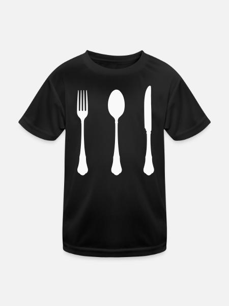Besteck Silhouette Design - Kinder Funktions-T-Shirt - Schwarz - Vorne