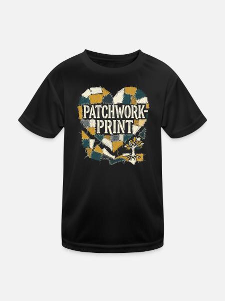 Patchwork Print - Kinder Funktions-T-Shirt - Schwarz - Vorne