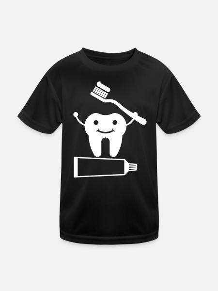 Zahn mit Zahnbürste und Zahnpasta - Kinder Funktions-T-Shirt - Schwarz - Vorne