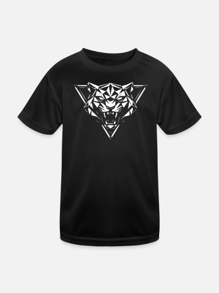 Geometrischer Wolfkopf Facetten - Kinder Funktions-T-Shirt - Schwarz - Vorne
