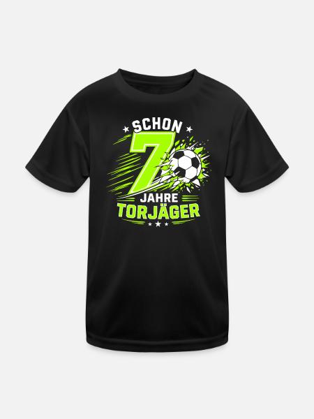 Schon 7 Jahre Torjäger – Fußball Geburtstag - Kinder Funktions-T-Shirt - Schwarz - Vorne