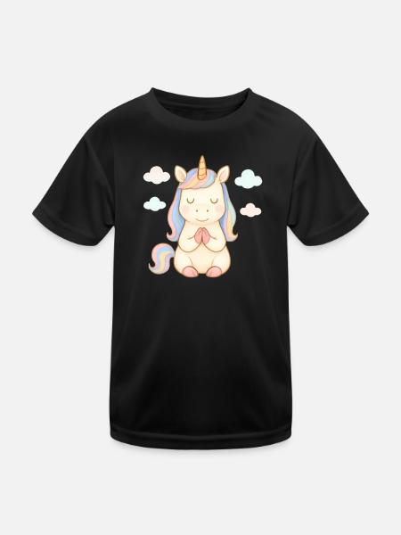 Pastel Unicorn in Prayer - Kids Functional T-Shirt - black - Front