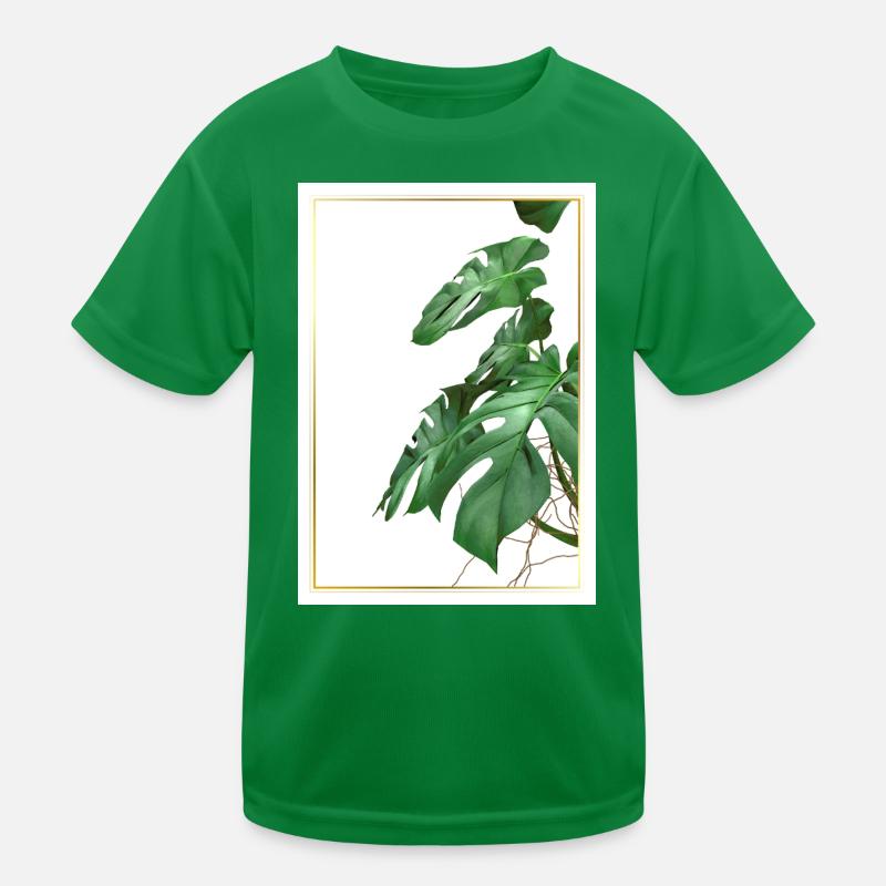 Monstera leaves in gold frame Kids Functional T-Shirt