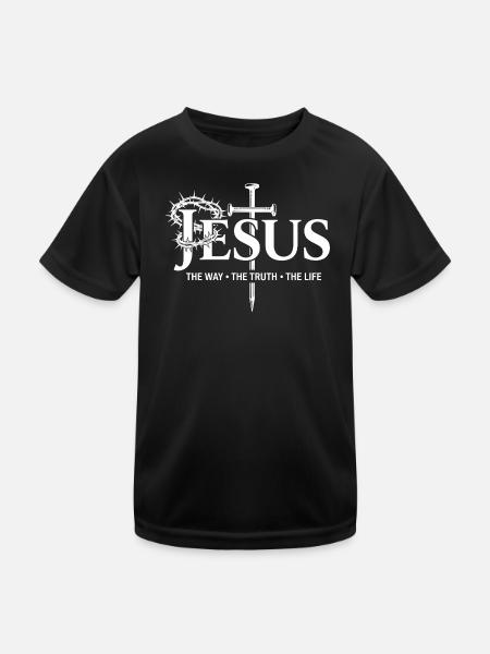 Jesus Cross: The Way Truth Living God Faith - Kids Functional T-Shirt - black