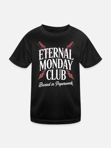 Eternal Monday Club: Begraben in Papierkram - Kinder Funktions-T-Shirt - Schwarz - Vorne