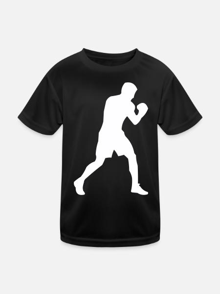 Boxer-Silhouette in Bewegung - Kinder Funktions-T-Shirt - Schwarz - Vorne