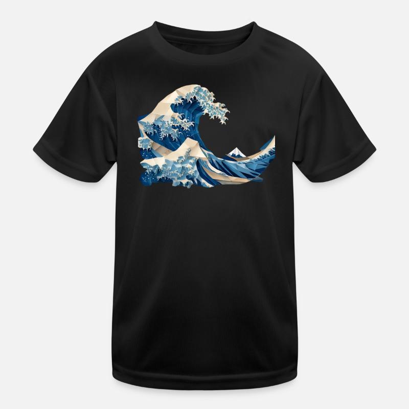 Hokusai Wave Japanese Origami Art Large Wave Kids Functional T-Shirt