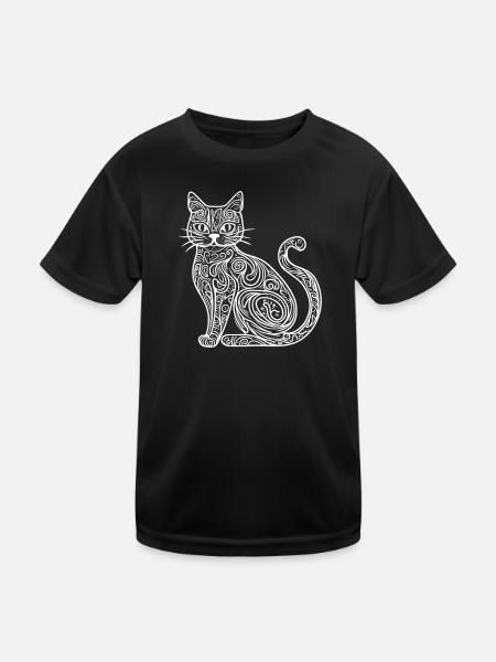 Katze Skizze  - Kinder Funktions-T-Shirt - Schwarz - Vorne