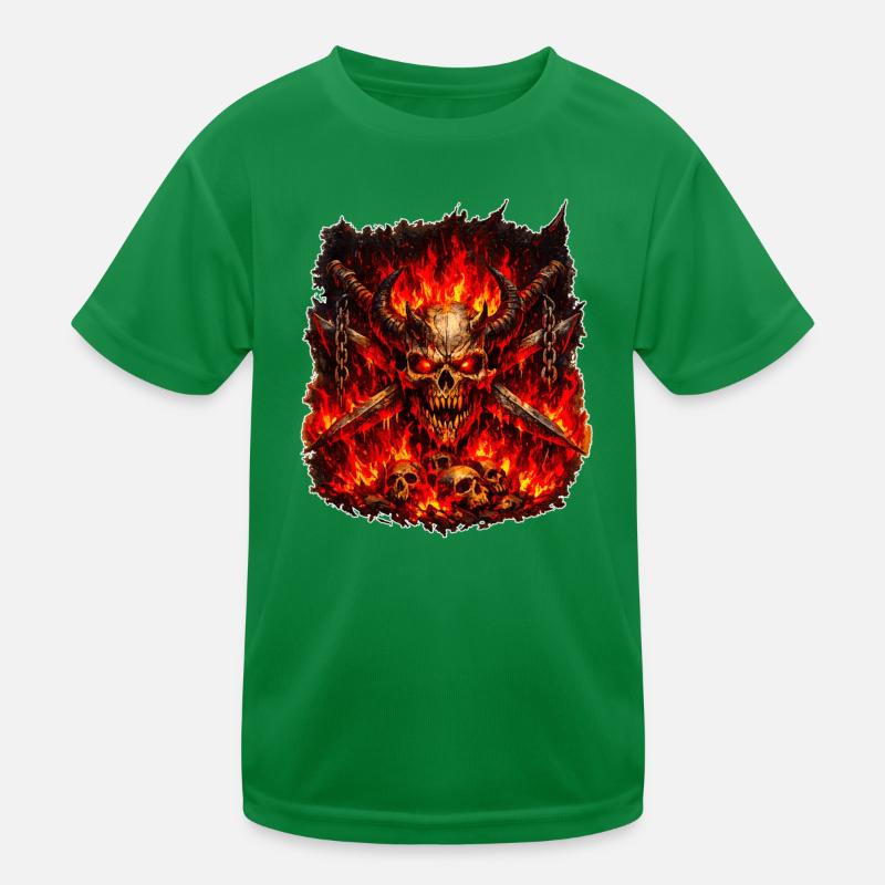 Feuer Schädel mit Hörnern Kinder Funktions-T-Shirt