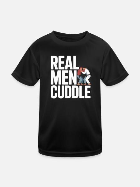 Real Men Cuddle Brazilian Jiu Jitsu MMA Judo BJJ - Kids Functional T-Shirt - black - Front