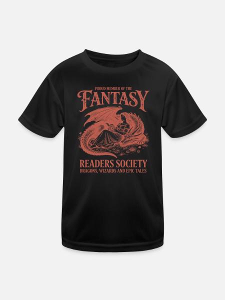 Fantastic Readers' Society Dragon fantasy - Kids Functional T-Shirt - black - Front