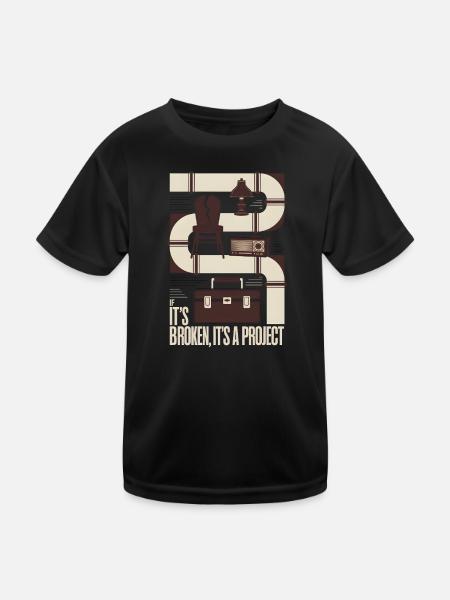Kaputt? Projekt | Upcycling Reparatur - Kinder Funktions-T-Shirt - Schwarz - Vorne