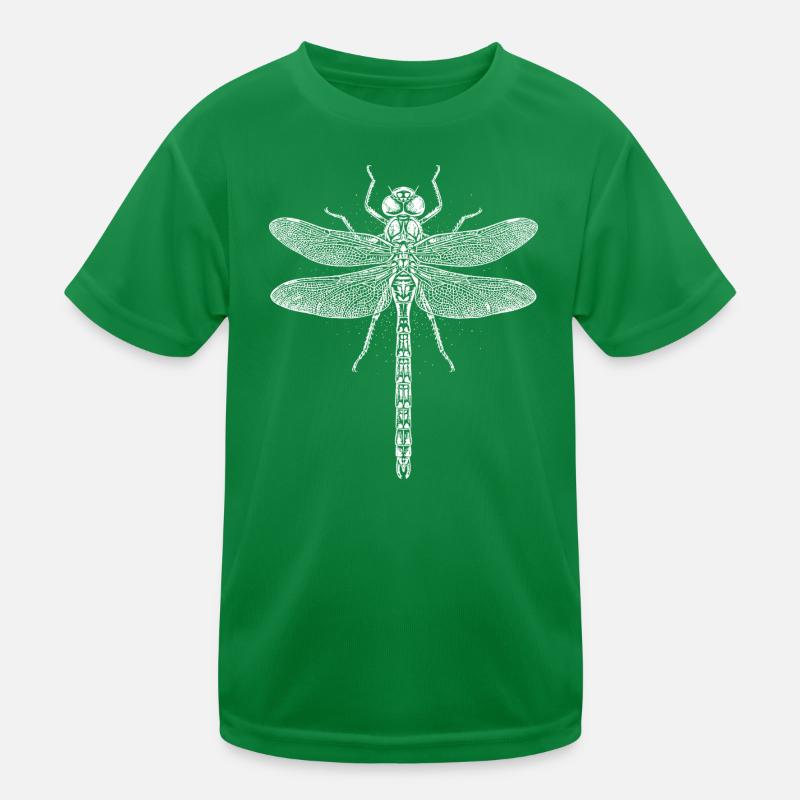 Moonlit Dragonfly Line Art Kids Functional T-Shirt