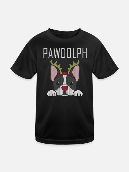 Pawdolph Ugly Christmas Jumper Frenchie Dog - Kids Functional T-Shirt - black - Front