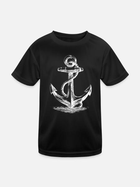 Anchored Nautical Silhouette - Kids Functional T-Shirt - black - Front