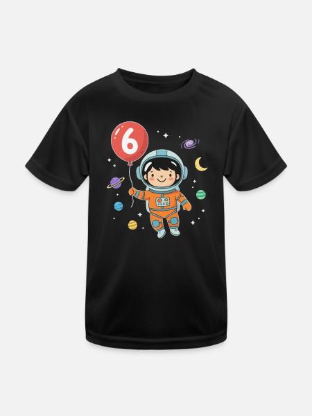 Ballon 6 Geburtstag sechster Geburtstagsgeschenk - Kinder Funktions-T-Shirt - Schwarz - Vorne