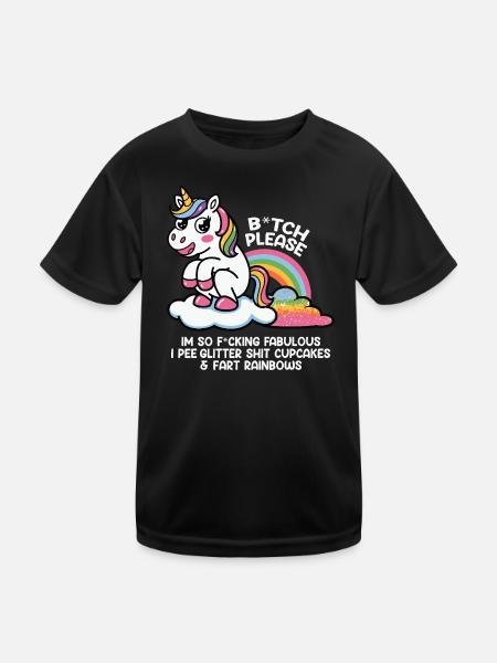 Glittering Unicorn with Rainbow Gift - Kids Functional T-Shirt - black - Front