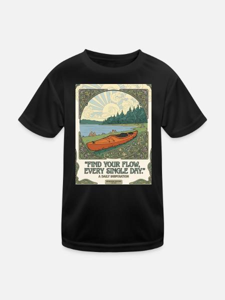 Finding Flow Daily: Kajak-Poster - Kinder Funktions-T-Shirt - Schwarz - Vorne
