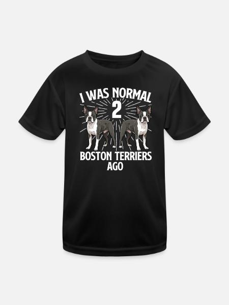 Normal vor 2 Boston Terriern Funny Lover - Kinder Funktions-T-Shirt - Schwarz - Vorne