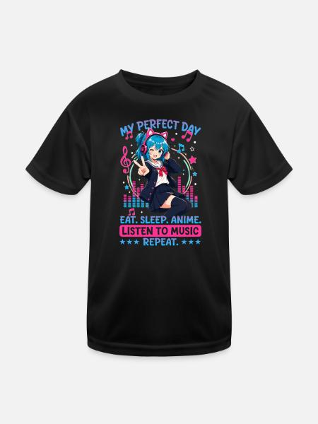 Anime and Music Chibi - Kids Functional T-Shirt - black - Front