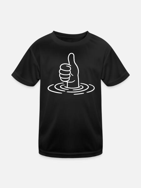 Pouce levé - pouce levé - main, vagues d’eau - T-shirt sport Enfant - noir - Devant