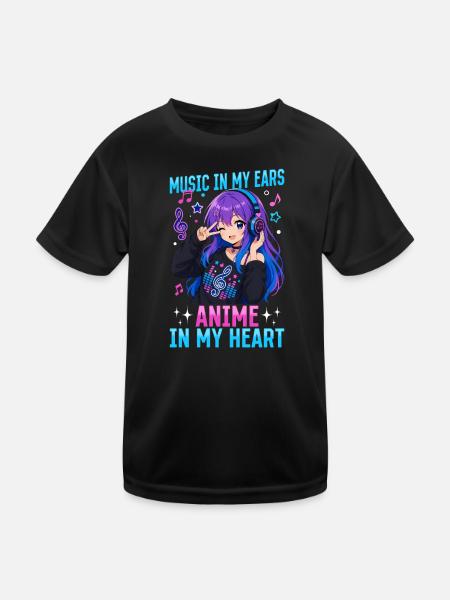 Anime and Music Chibi - Kids Functional T-Shirt - black - Front