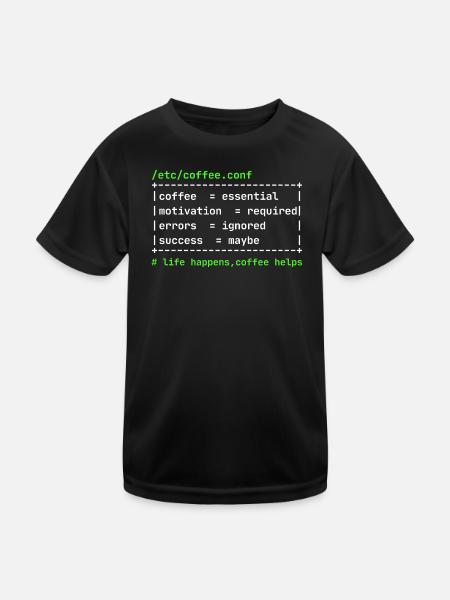 Coffee Config – Developer Kaffee Design - Kinder Funktions-T-Shirt - Schwarz - Vorne