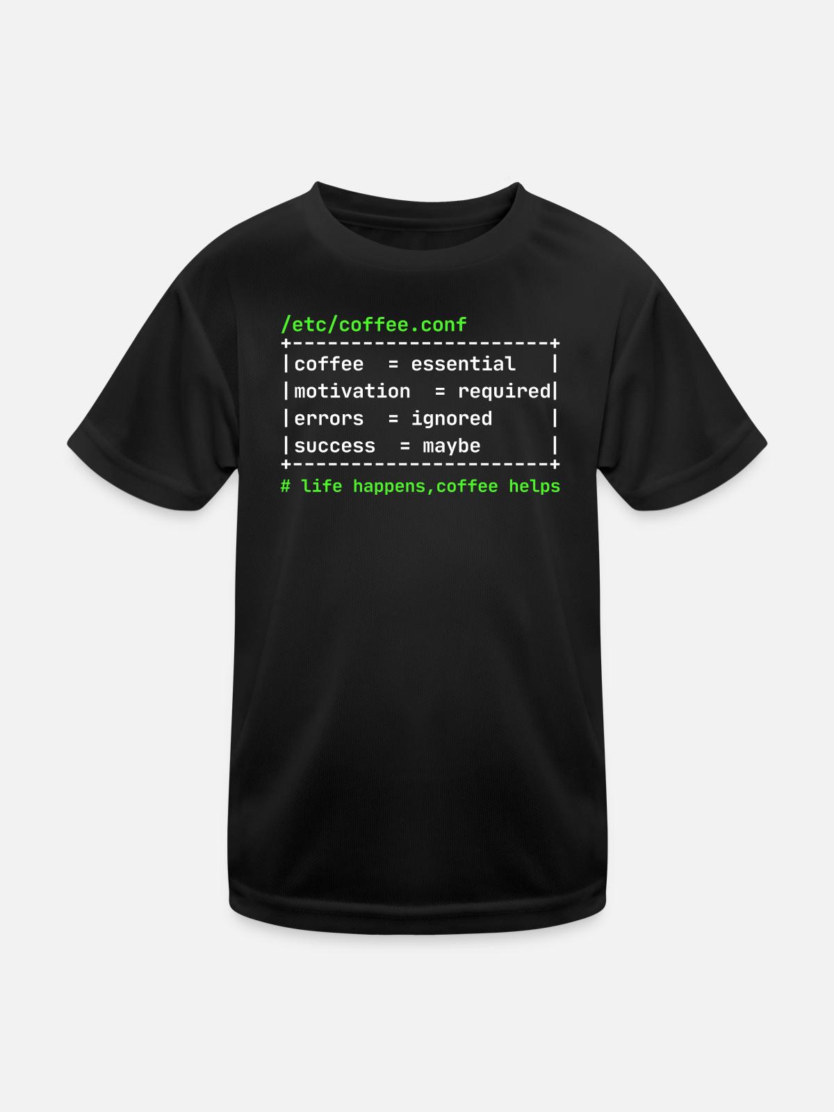 Coffee Config – Developer Kaffee Design - Kinder Funktions-T-Shirt - Schwarz - Vorne