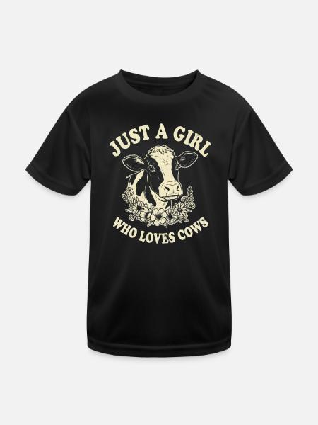 Just a Girl Who Loves Cows - Kinder Funktions-T-Shirt - Schwarz - Vorne