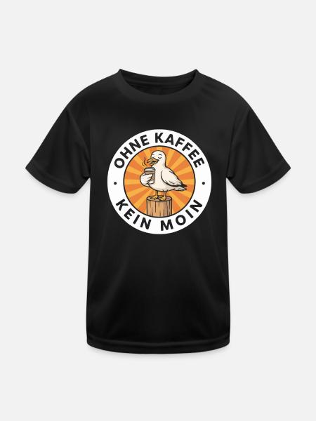 Ohne Kaffee Kein Moin Hamburg Möwe Spruch Design - Kinder Funktions-T-Shirt - Schwarz - Vorne