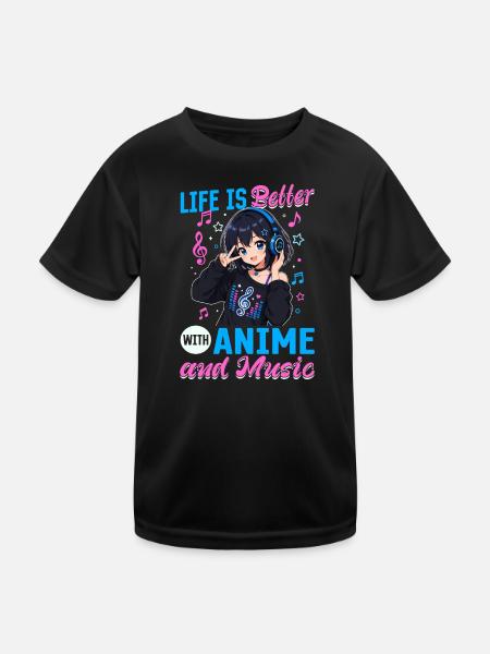 Anime and Music Chibi - Kids Functional T-Shirt - black - Front