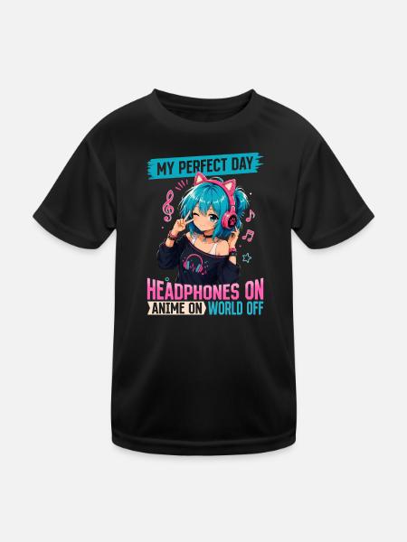 Anime and Music Chibi - Kids Functional T-Shirt - black - Front