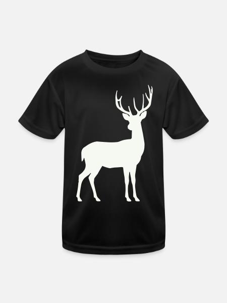 Hirschsilhouette im Mondlicht - Kinder Funktions-T-Shirt - Schwarz - Vorne