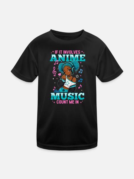 Anime and Music Chibi Black Girl - Kinder Funktions-T-Shirt - Schwarz - Vorne