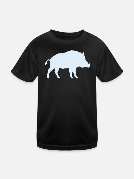 Blaues Wildschwein Silhouette - Kinder Funktions-T-Shirt - Schwarz - Vorne