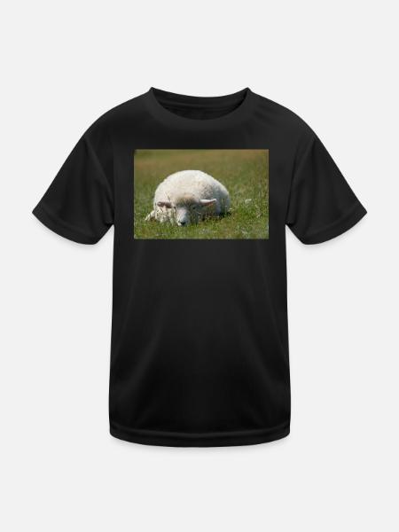 Ruhendes Schaf im Gras - Kinder Funktions-T-Shirt - Schwarz - Vorne