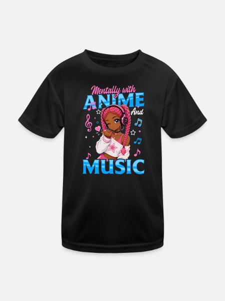 Anime and Music Chibi Black Girl - Kinder Funktions-T-Shirt - Schwarz - Vorne