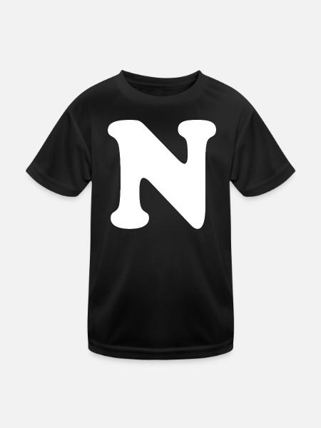 Large N Style Print | Letter N | N Logo - Kids Functional T-Shirt - black - Front