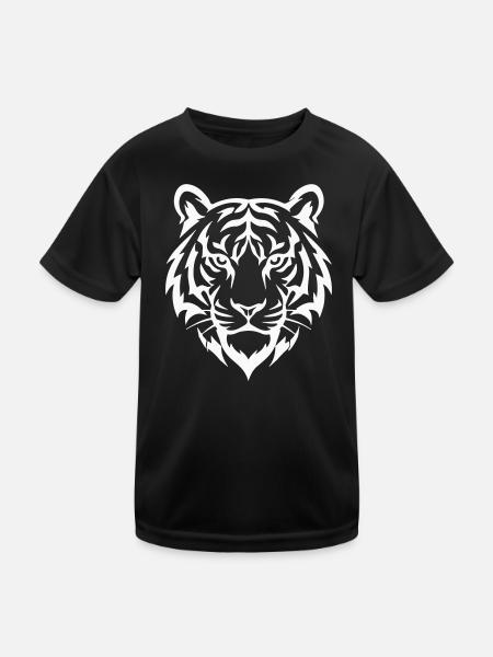 Tête de tigre blanc stylisée - T-shirt sport Enfant - noir - Devant