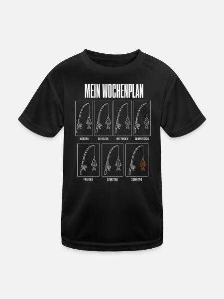Mein Wochenplan Lustiges Angler Motiv Angeln mit - Kinder Funktions-T-Shirt - Schwarz - Vorne