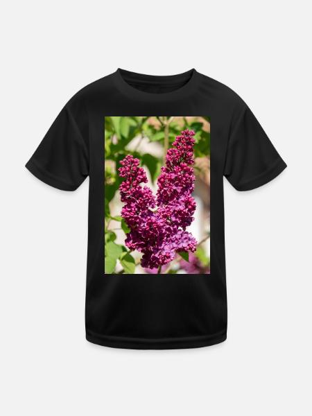 Blühender Flieder im Frühlingsgarten - Kinder Funktions-T-Shirt - Schwarz - Vorne