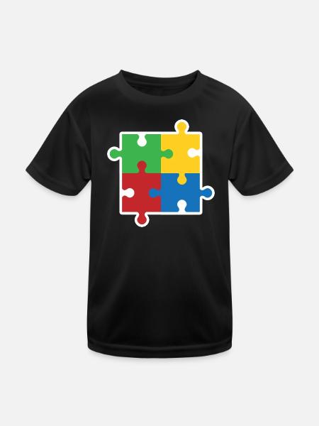 Autism Puzzle Icon - Kids Functional T-Shirt - black - Front