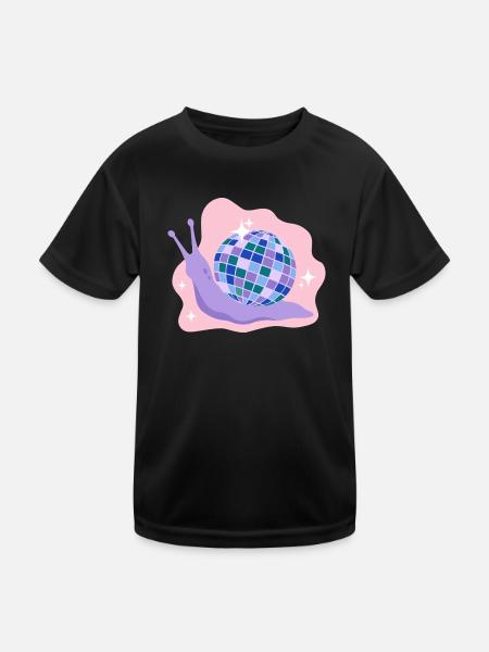 Discokugel-Schnecke - Kinder Funktions-T-Shirt - Schwarz - Vorne