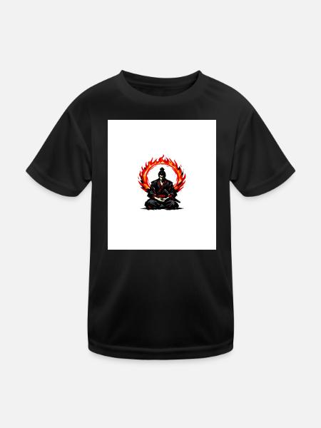 Flame Circle Samurai Mediation - Kids Functional T-Shirt - black - Front