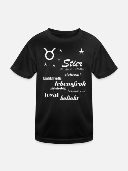 Stier_Sternzeichen - Kinder Funktions-T-Shirt - Schwarz - Vorne