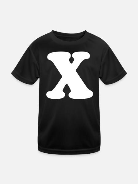 Large X Style Print | Letter X | X Logo - Kids Functional T-Shirt - black - Front