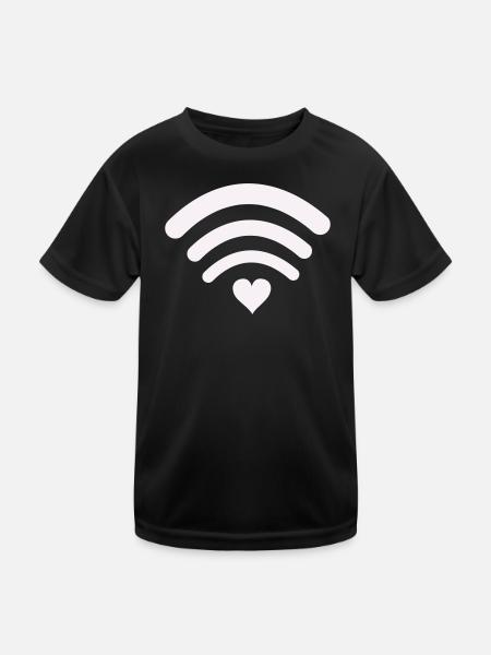 WLAN Liebe Herz Wifi Design - Kinder Funktions-T-Shirt - Schwarz - Vorne